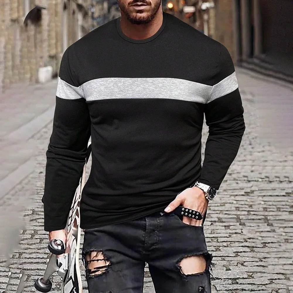 

Fashion Autumn Men's Long Sleeve T-Shirt Striped Printed Crew Neck T-shirt Clothing 2024 Trendy Street Menswear Sports T Shirt