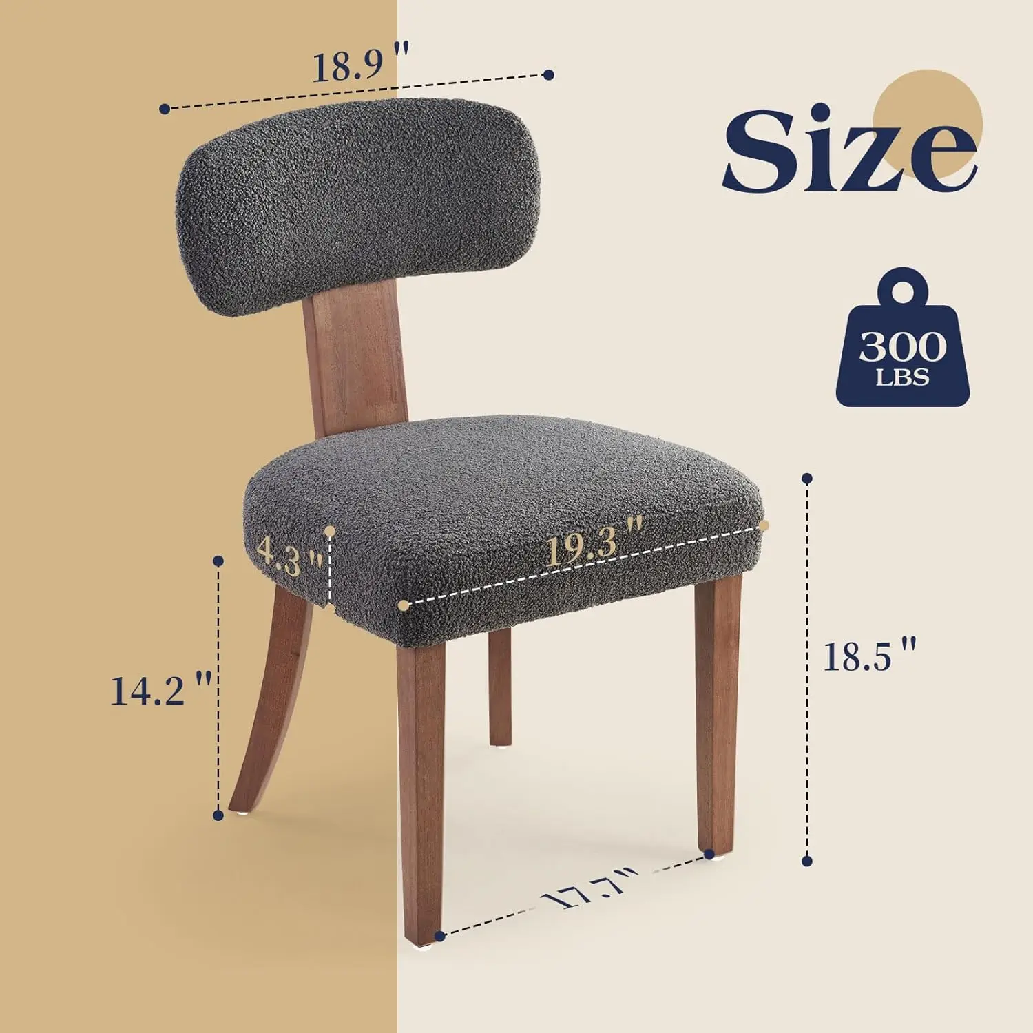 Mid Century Modern Dining Chairs Set Of 2, Sherpa Upholstered Kitchen Chairs With Curved Backrest & Adjustable Legs For Living