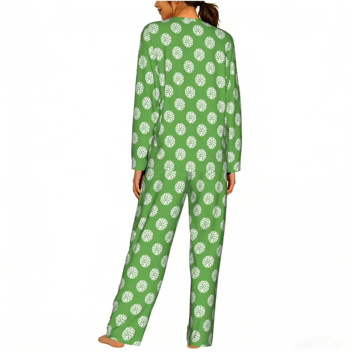 Golf Ball White Pattern Round Neck Long Sleeves Nightdress for Sleeping Sleepshirts Women Loose Pajama Set Long Pants 5