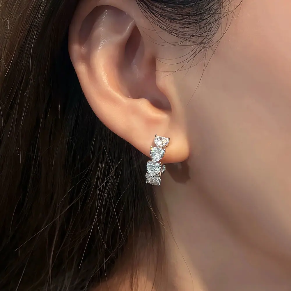 QIBAOKU 4x4mm Heart Moissanite Earring 925 Sterling Silver Earrings Women Fine Jewelry Wedding Engagement Anniversary Gift 2026 4