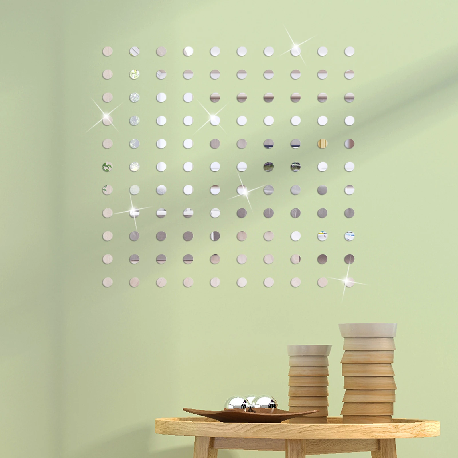 100 قطعة/الوحدة 2 سنتيمتر الاكريليك مرآة الجدار ملصق جولة القلب ثلاثية الأبعاد جدار مرآة ملصق النقاط دائرة DIY بها بنفسك صور مطبوعة للحوائط حفل زفاف ديكور #4