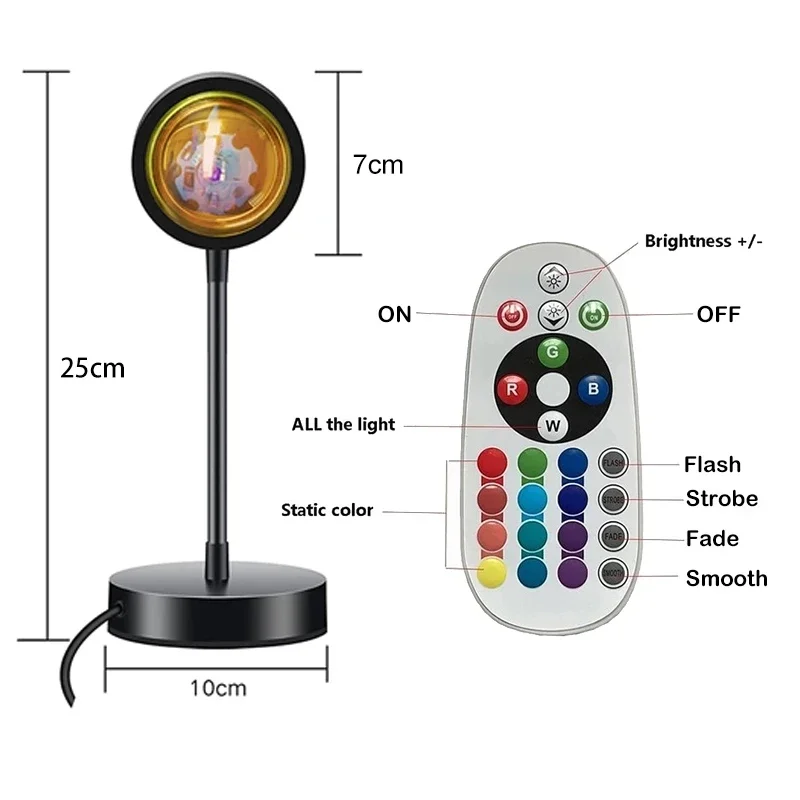 Led Sunset Projector Night Light 16 Colors Changing Rainbow Sun Aura Led Atmosphere Projection Lamp Background Wall Decoration