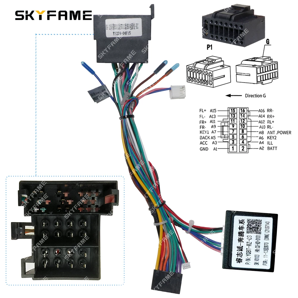 SKYFAME Car 16pin Wiring Harness Adapter Canbus Box Decoder Android Radio Power Cable For Faw Bestune B70