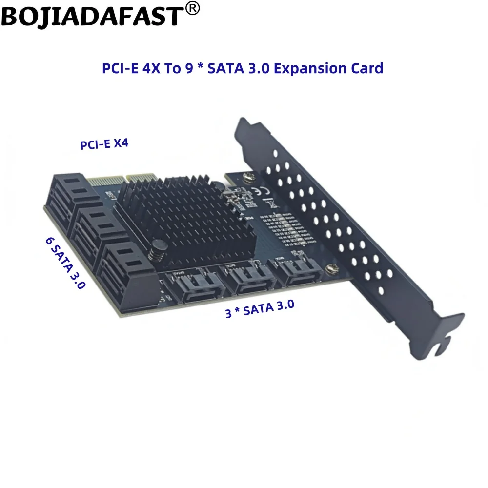 PCI Express PCIe X4 PCI-E 4X إلى 9 منافذ SATA 3.0 7Pin موصل محول بطاقة توسيع 6Gbps لمحرك الأقراص الصلبة