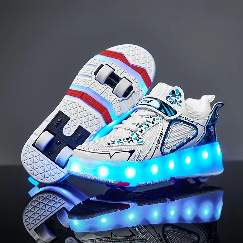 Zapatos informales para niños con ruedas desmontables LED, patines, zapatos deportivos ligeros y cómodos resistentes al desgaste para niños