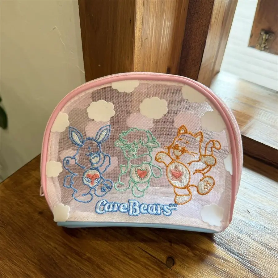 New Care Bears Embroidered Shell Bag Anime Printed Mesh Bag Kawaii Toilet Bag Cartoon High Beauty Fashion Girl Toy Gift Ins