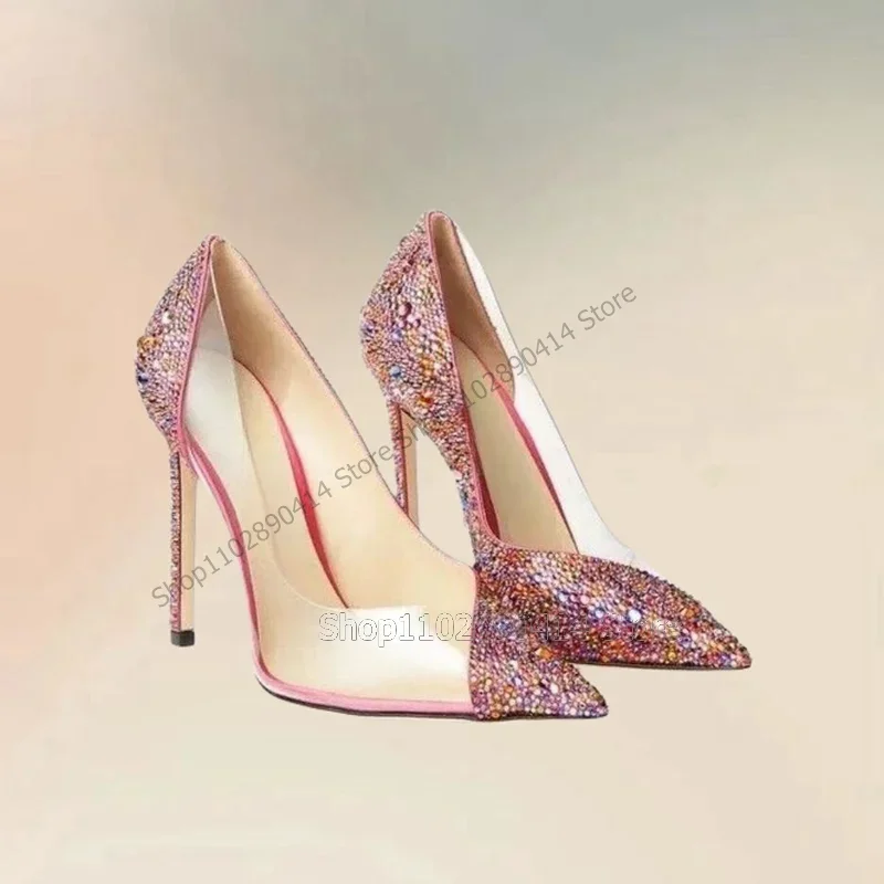 

Colorful Rhinestone PVC Shallow Pointed Toe Pumps Slip On Women Shoes Thin High Heels Fashion Banquet 2025 Zapatos Para Mujere
