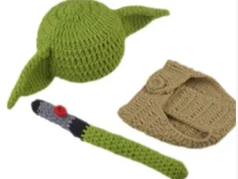 Green Yoda Handmade Woolen Baby Baptism Clothing Photography Clothes Set