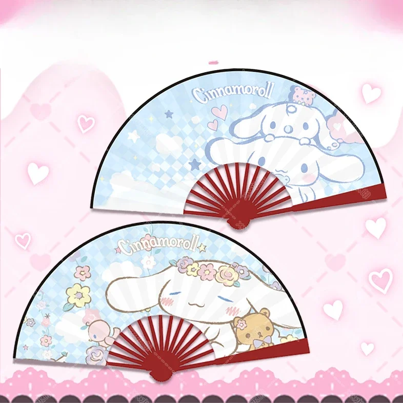 

MINISO Cartoon Character Folding Sanrio Kuromi My Melody Cinnamoroll Folding Fan Portable Silk Fan Wooden Shank Summer Hand Fans