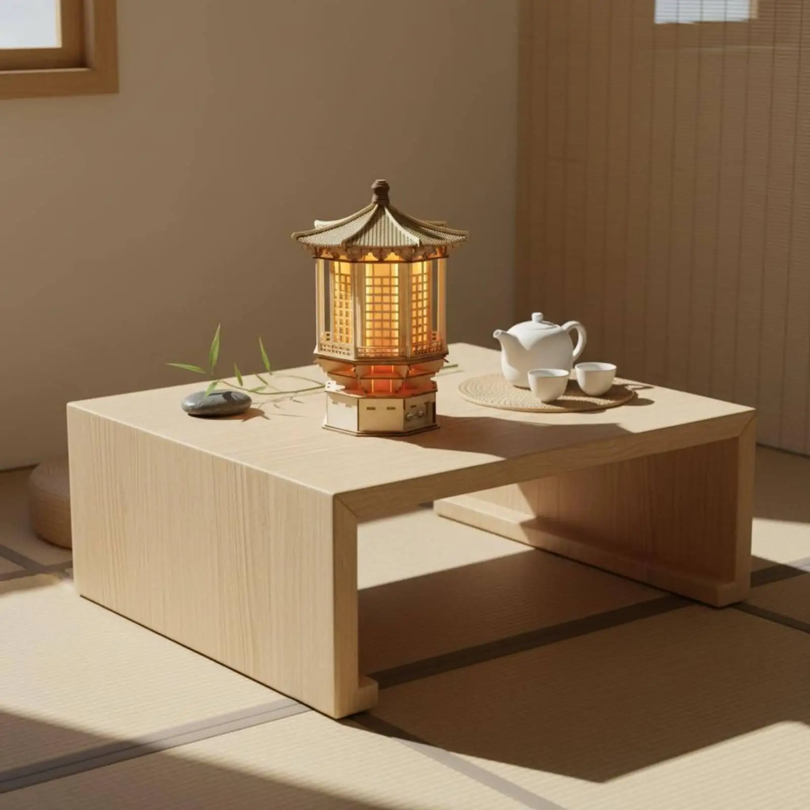 Basswood Plywood Palace Pagoda Lamp Kit Traditional Chinese Aesthetic Craft Art Deco Table Light for Study Room