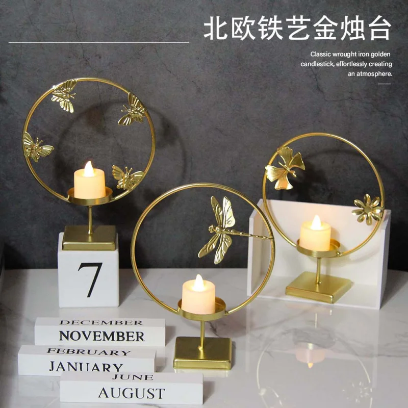 

מחזיק נרות Selected Vintage Iron Art Small Holder Living Room Dining Table Aromatherapy Ent Gold Candle Stand
