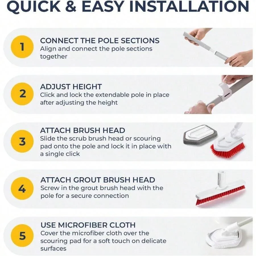 

Shower Scrubber With Long Handle, Stiff Bristles Grout-Brush, Tub Scrub-Brush With Long-Handle, Shower-Cleaner Brush, Grout Cle