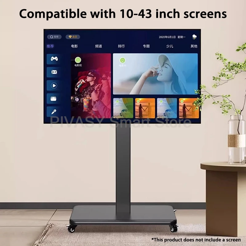 Supporto TV mobile universale con ruote 10 - 43 pollici Compatibilità 90 °   Carrello con rotelle regolabile in altezza con rotazione per lo streaming live