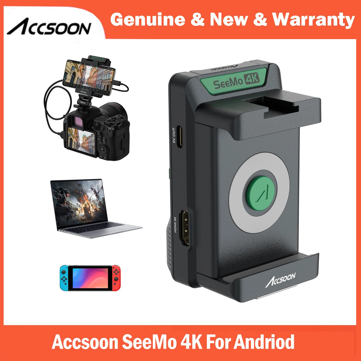 NEW Accsoon SeeMo 4K for Android HDMI Adapter 4K 1080p 60fps Video Transmission System for Switch/DSLR Monitor Livestreaming