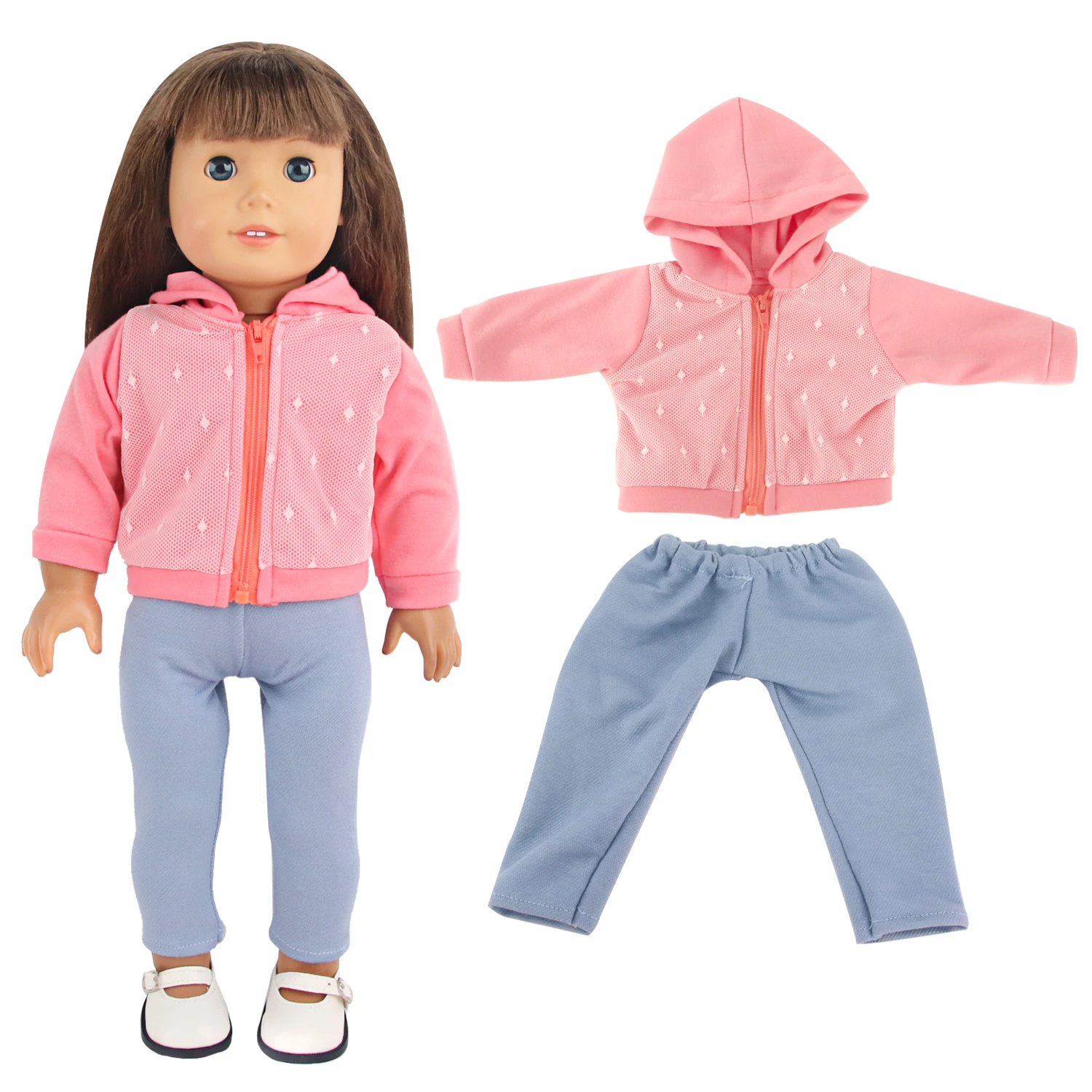 Pink Color Hooded Jacket+Pants Clothes Set For 18 Inches Americvan Dolls Cute Clothing Suit For 43cm Baby New Born&OG Girl Dolls