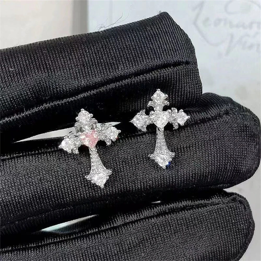 1pcs Bling Zircon Silver Color 316L Stainless Steel Big Cross Ear Bone Nail Cartilage Piercing Earring for Women Accessories