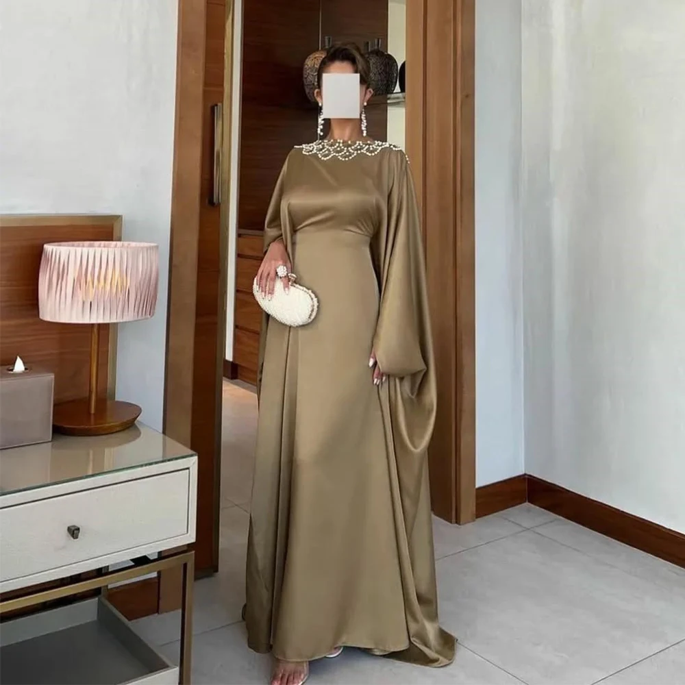 

Flechazo Fashion Evening Dress Scoop Neck Long Sleeves Saudi Arabia A-Line Floor Length Women Occasion Customized Party Gowns