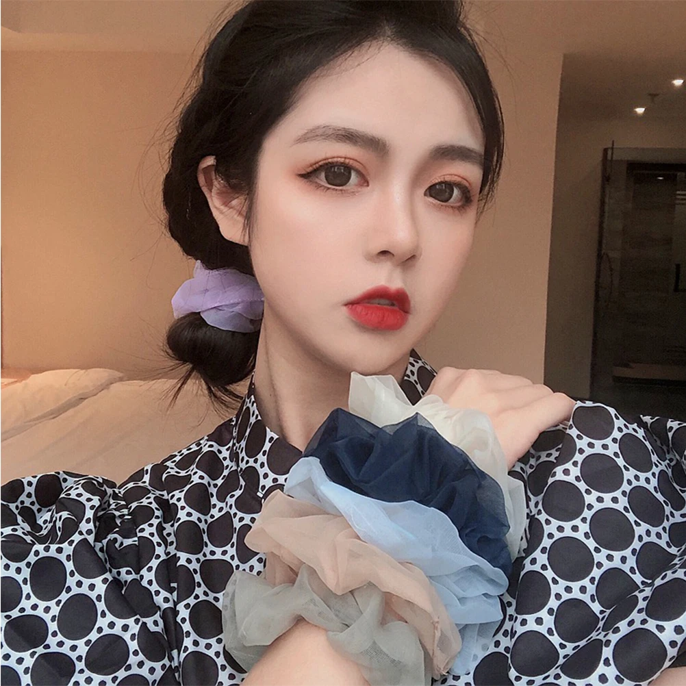 

5Pcs Solid Color Hair Ties Elastic Cloth Bands for Dancing Bright Dot Style Women Hair Accessories Pure Color Circle