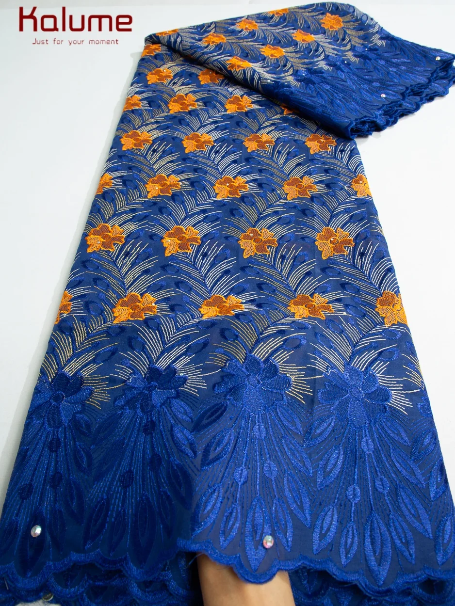 Kalume African Swiss Voile Lace Fabric 2024 High Quality Nigerian Embroidered Stones Lace Fabric for Womwn Wedding Party F4006