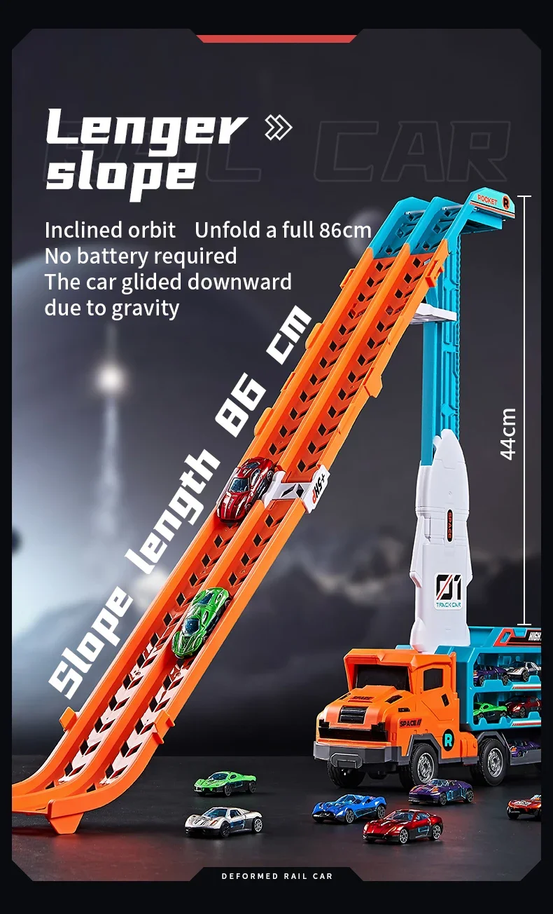 Deformed Rail Car 3 Layer Folding Lift Racetrack Freight Truck Glide Inertia Alloy Car Transport Vehicle Toy Kid Christmas Gifts
