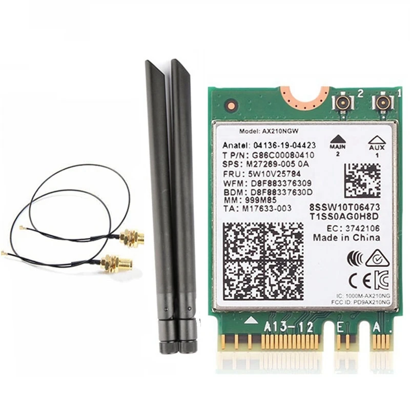 

AX210NGW WIFI6E Wifi Card 5374Mbps Tri-Band 2.4G/5G/6G Bluetooth 5.2 MU-MIMO Wireless Network Card With 8DB Antenna Kit