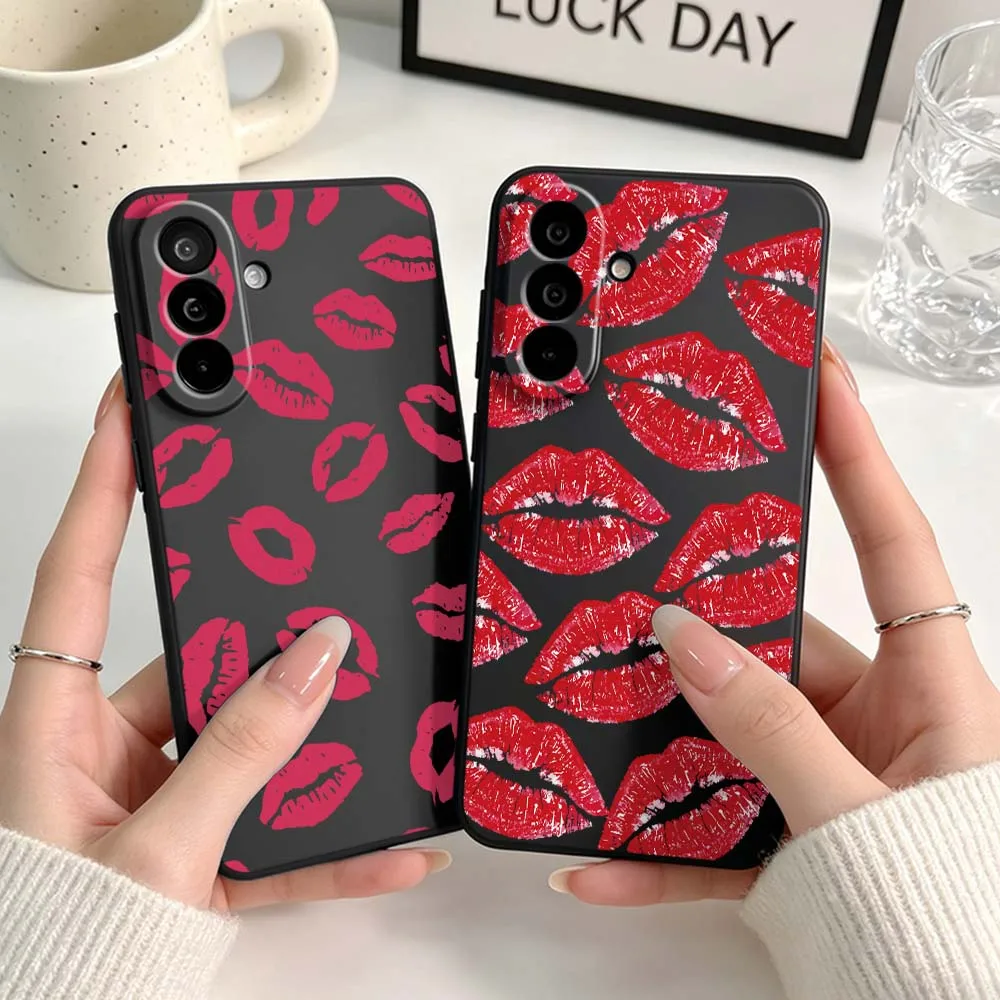 Black Red Lips Pattern Phone Case For Samsung A04 A05 A06 A07 A12 A3 A14 A15 A16 A17 A23 A24 A25 A26 A32 A22 A31 Black