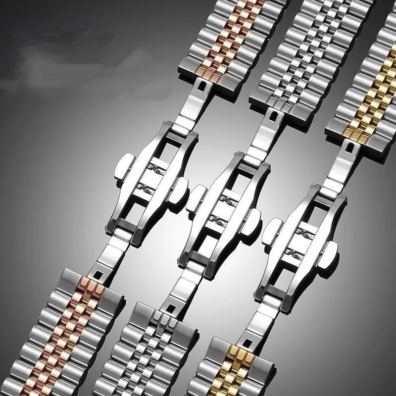 304l pulseira de relógio de aço inoxidável sólido metal dobrável borboleta fivela de relógio 18mm 20mm liberação rápida pulseira de relógio à prova dwaterproof água