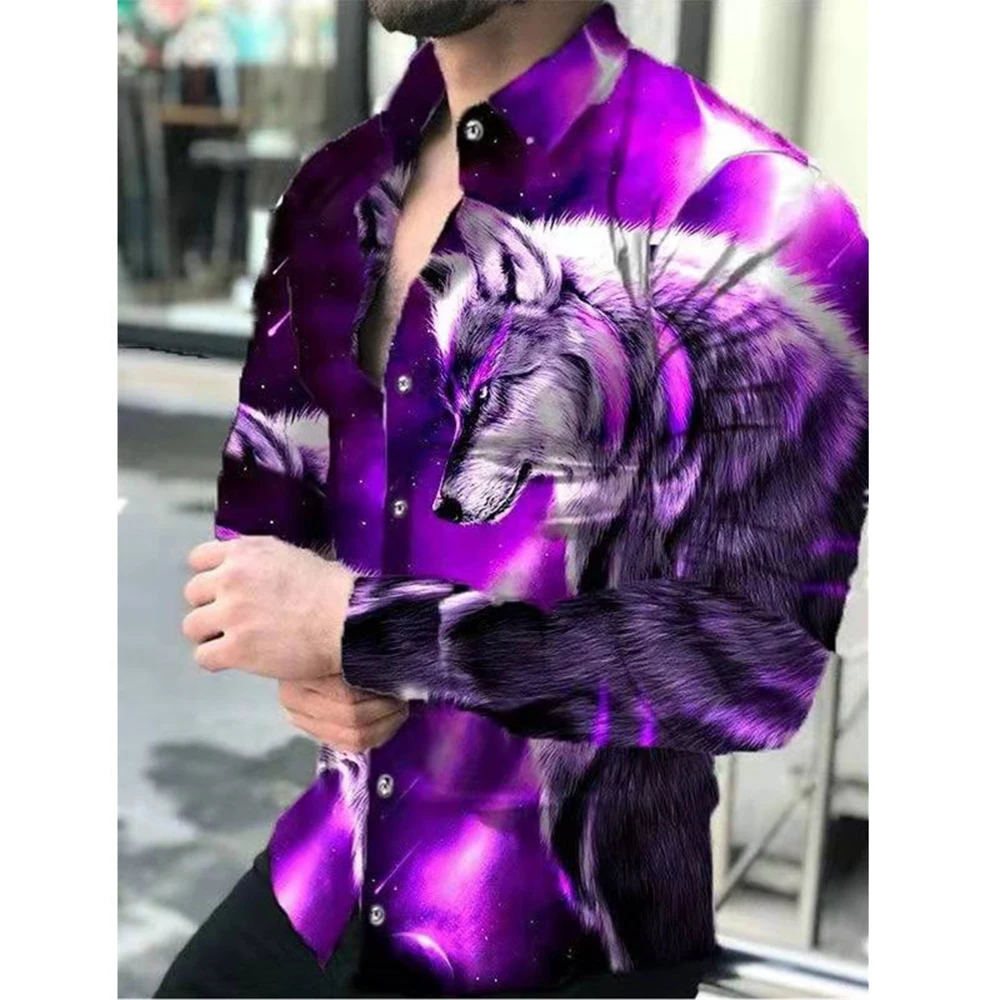 Blusa con estampado de animales para hombre, ropa de calle ajustada de talla grande, estampado 3D Digital, gradiente de moda para verano y otoño