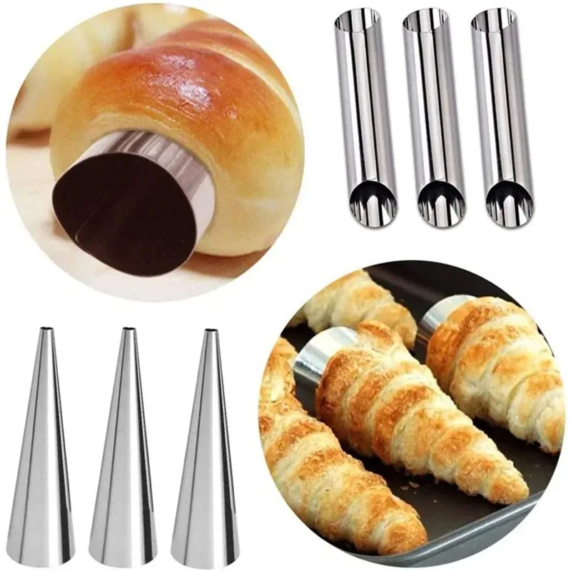 5/10Pcs Kitchen Stainless Steel Baking Cones Horn Pastry Roll Cake Mold Spiral Baked Croissants Tubes Cookie Dessert Tool