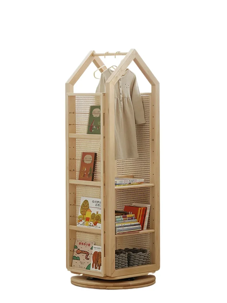 Ivory tower rotating bookshelf children's bookcase solid wood multi-layer shelf picture book rack