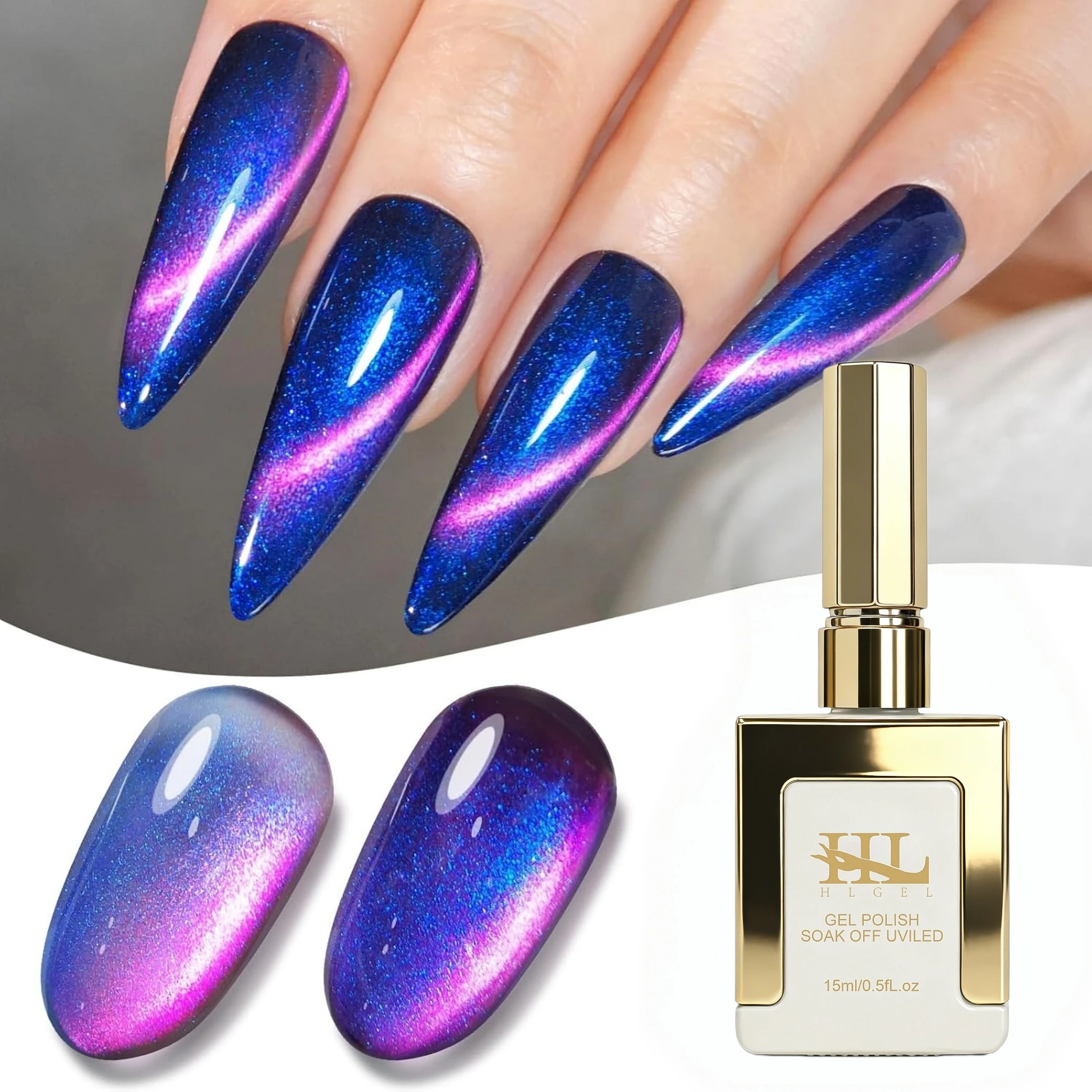 15ml Galaxy Blau-Lila Magnetischer Katzenaugen-Gel-Nagellack, UV-LED Abziehbarer Schimmernder Iridescent-Nagelgel für Herbst- und Weihnachtsfeiertage