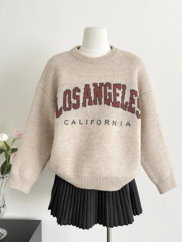 Fall Winter Women American Vintage Pullovers O-Neck Long Sleeve Sweater Jumper Thick Knitwear Warm Cozy 2000s Aesthetic College