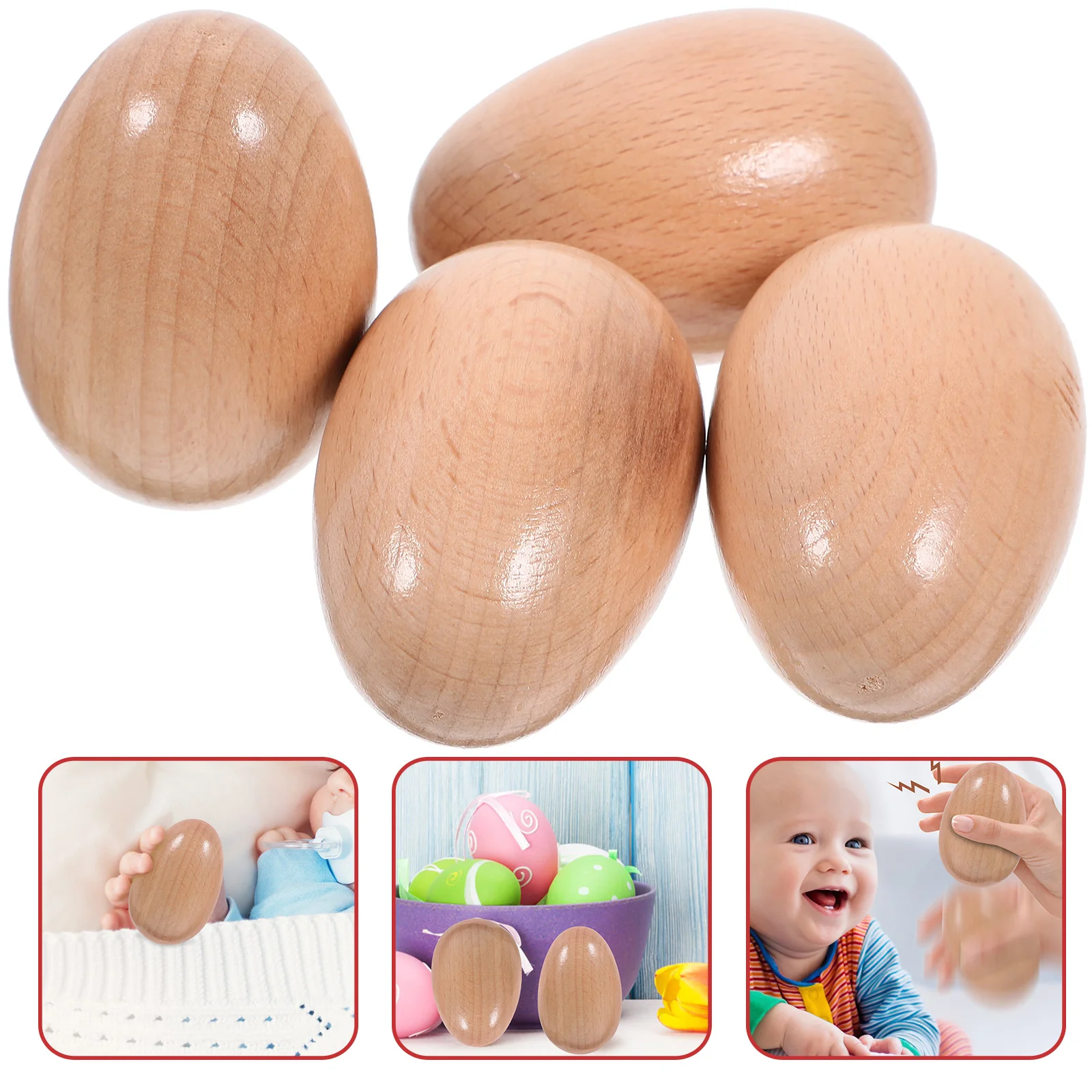 4 Pcs Percussion Egg Kids Maracas Shakers Wood Instrument Toys Musical Instruments for Toddler Wooden Eggs