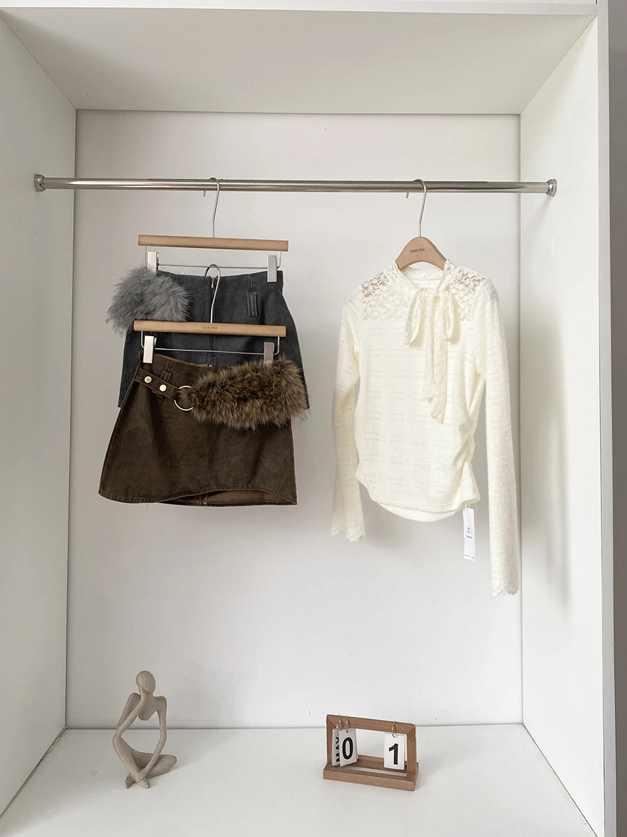 

Retro Style Spicy Girl Design Suede Skirt with Belt for Women Fashionable Vintage Weathered A-Line Skirt High Waist