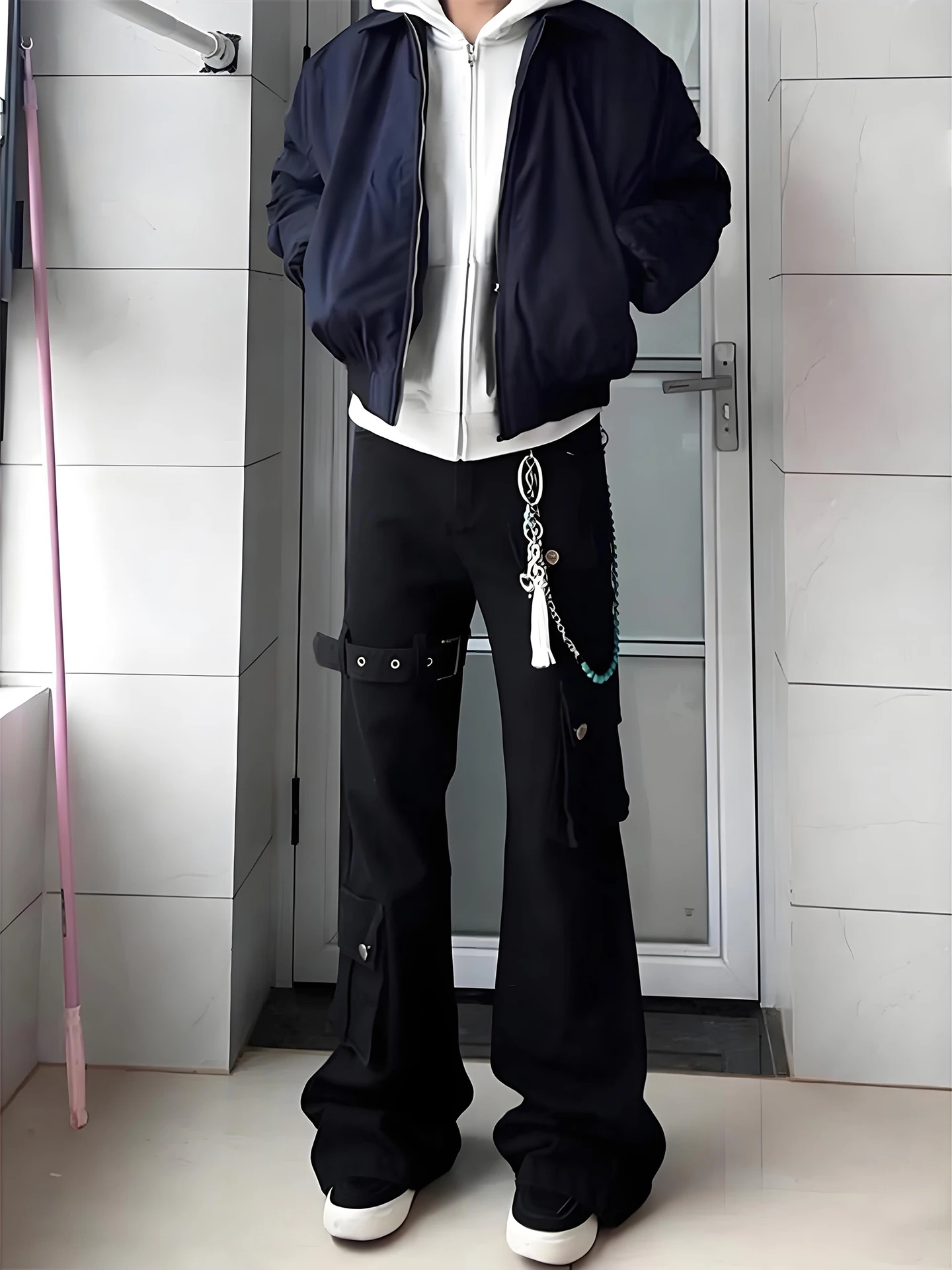 

Мужские джинсы American High Street Cool: весенние, с поясом, прямого кроя, CleanFit, утягивающие, рабочие, слегка расклешенные брюки