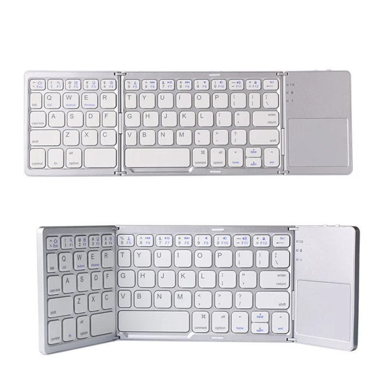 

Portable Mini Three Folding Bluetooth Keyboard Wireless Foldable Touchpad Keypad for IOS,Android,Windows Tablet Silver