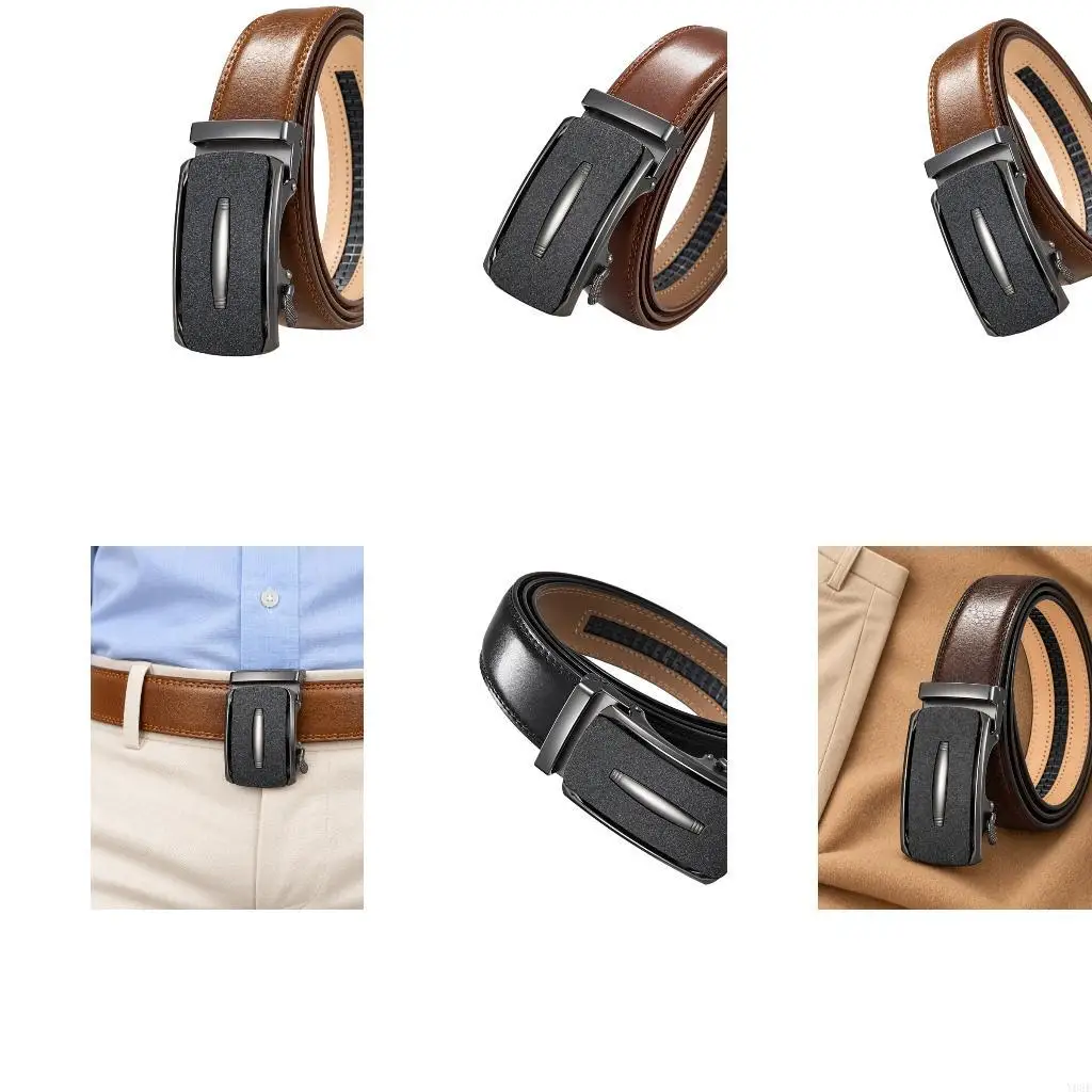 Trim-to-Fit Men's Track Belt with Automatic Metal Closure, Stitched Edges and Position Adjustment for Dress Wear Y08E