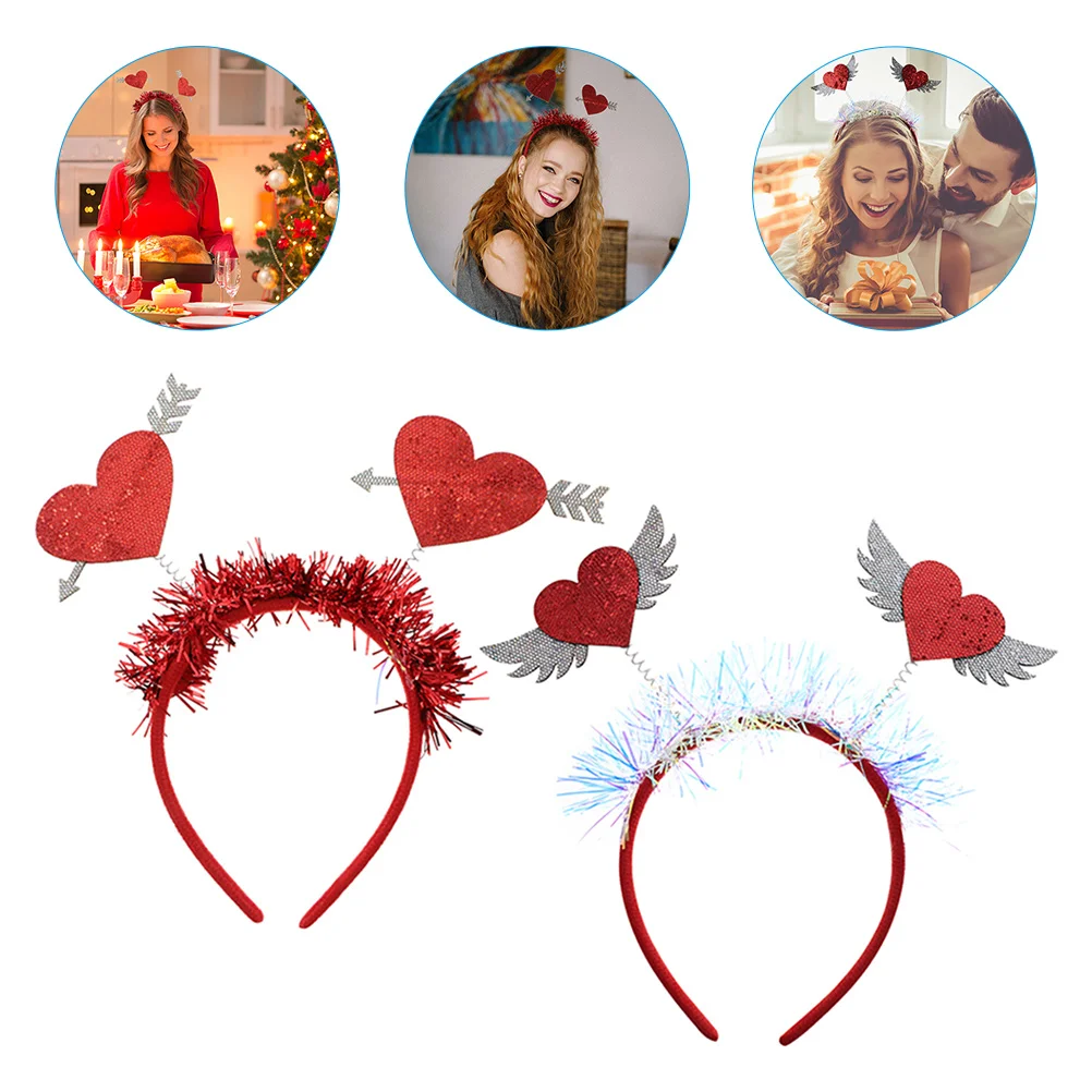 

2 Pcs Wings Love Headband Party Photo Props Wedding Latte Hair Accessory Heart Hoops Valentine's Day Miss