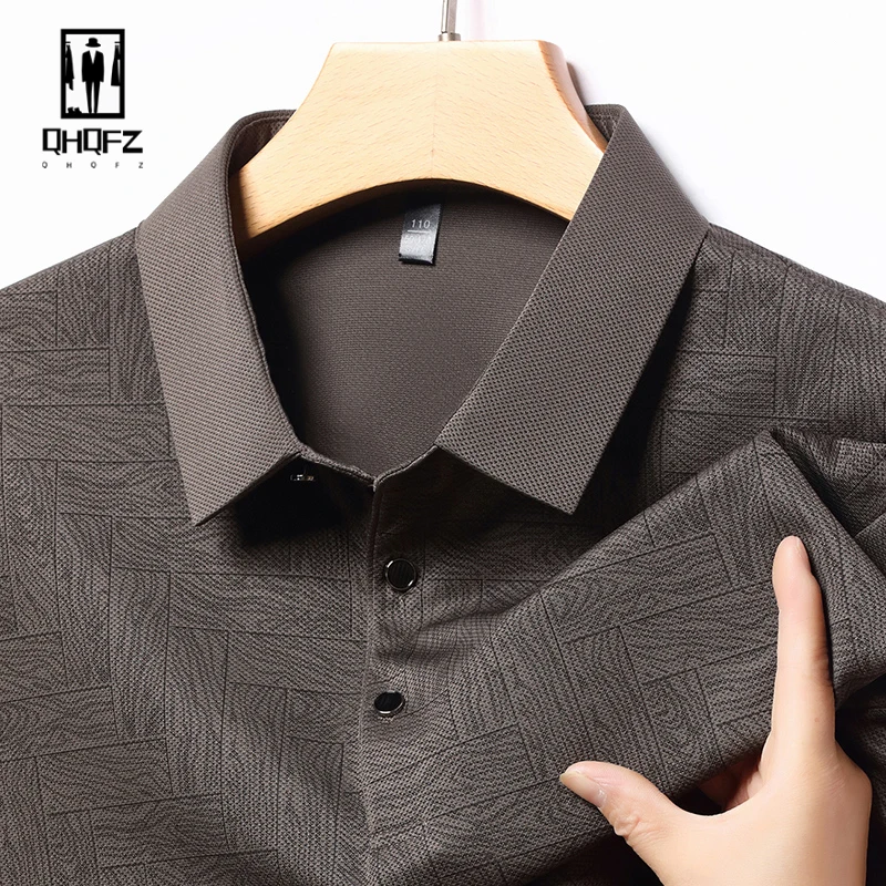 New Men's Business Casual Long Sleeved Shirt Solid Color Polo Shirt Fashionable Breathable Comfortable Versatile Top