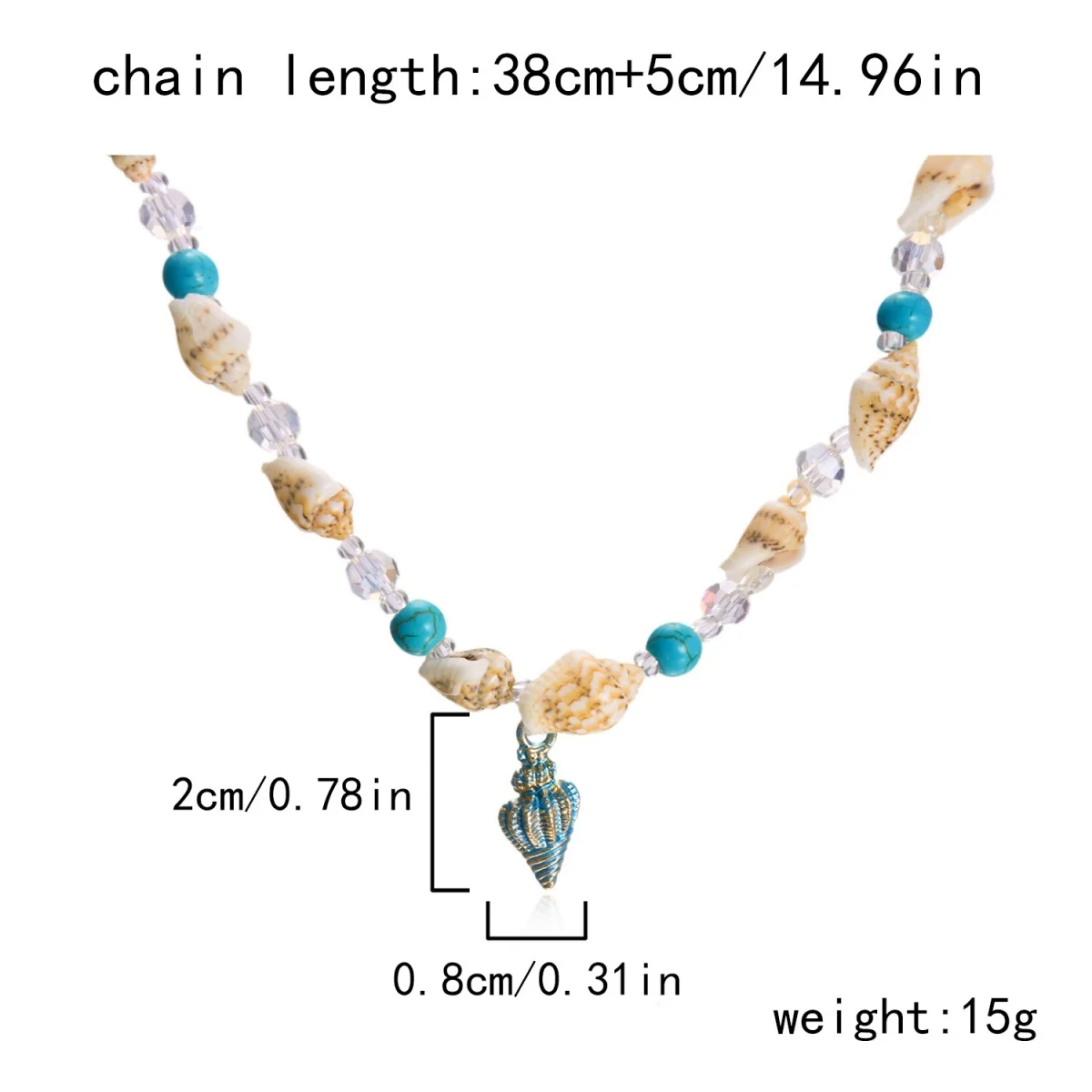 Metall-Seestern-Muschel-Anhänger-Halskette für Damen und Herren, Kristall-Reisperlen-Choker, Bohemian-Strandurlaub, Sommerparty-Schmuck – Detail 37