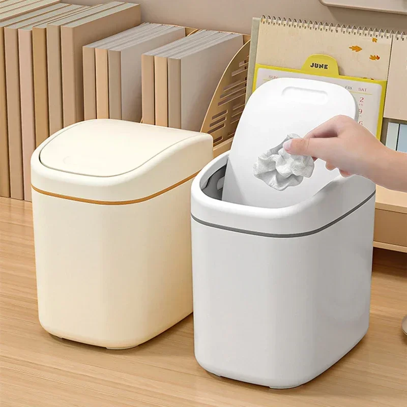 Desktop Trash Can Small Mini Garbage Can Plastic Dustbin with Shake Cover for Home Office Waste Bins Household Cleaning