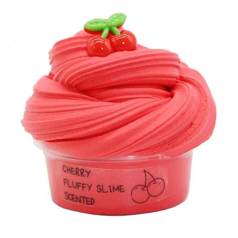 60ml popolare Cloud Slime elastico Silme fango fai da te rilascio di pressione frutta ciliegia torta melma con fascino