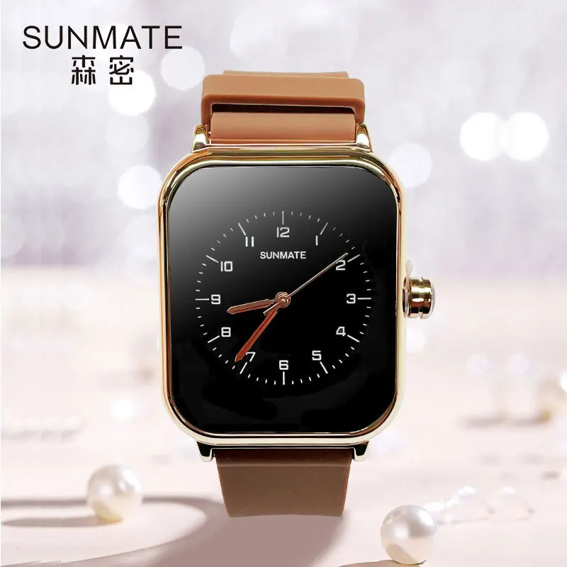 SUNMATE Nordic Style Rectangular Simple Fashion Women's Watch Japanese Quartz Movement Stylish Leather Strap with Free Watch Box