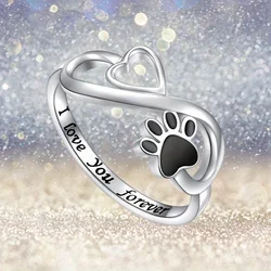 Dog Paw Print Ring Alloy Jewelry, Trendy Ring for Women Men, Birthday Gifts for Pet Lovers and Family Anniversary Party Gifts,