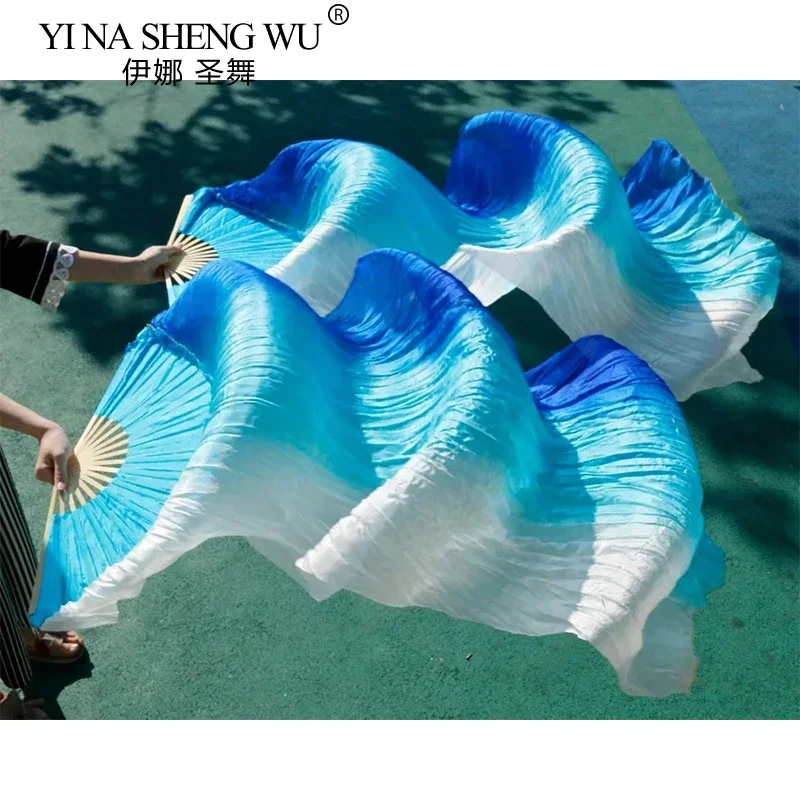 Feminino de alta qualidade véus de seda chinesa fãs de dança par de fãs de dança do ventre barato venda quente turquesa + roylblue + branco