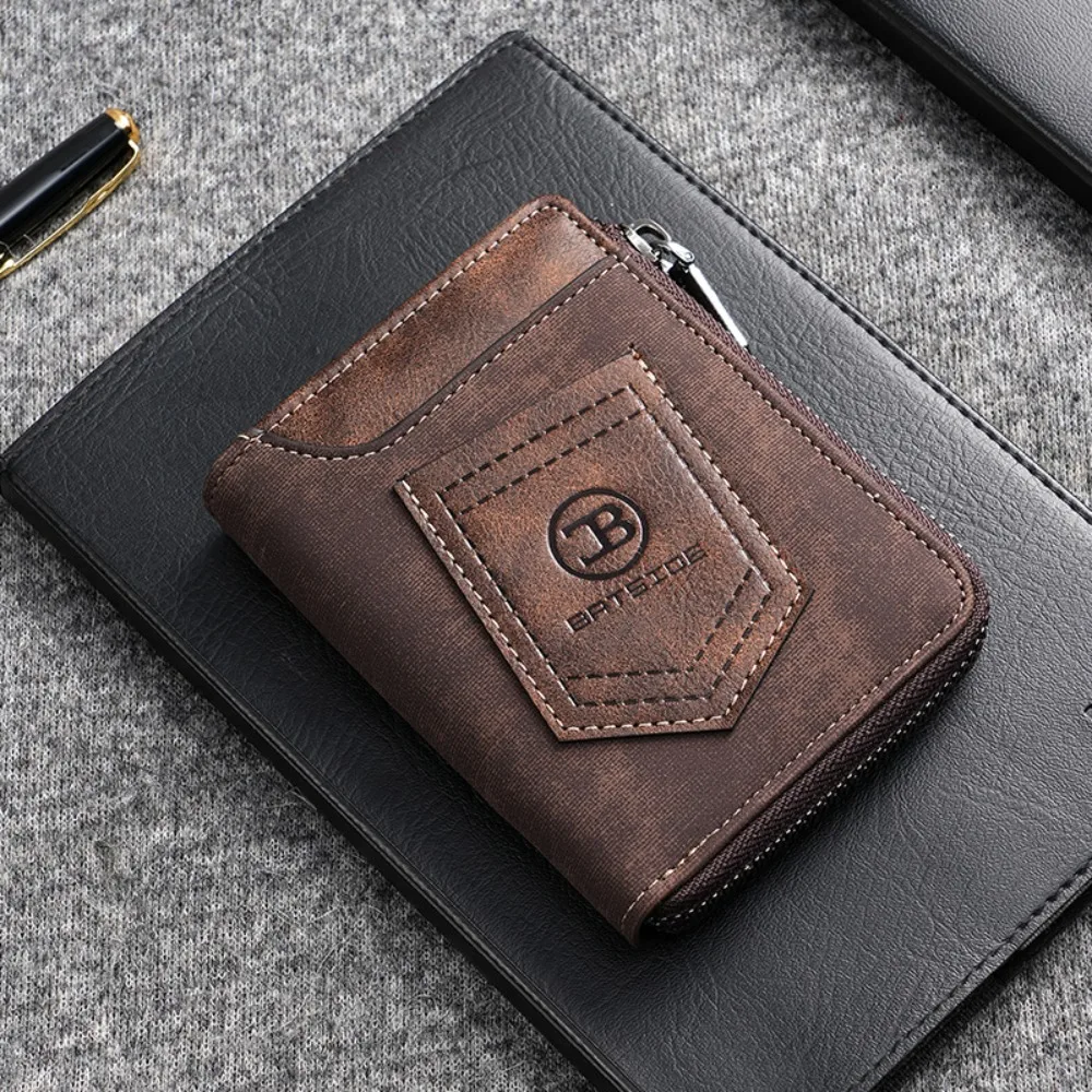 High Quality Classic Men's Short Wallet Anti Theft RFID Credit Card Holder Casual Zipper Closure Male Bifold Wallets Gift