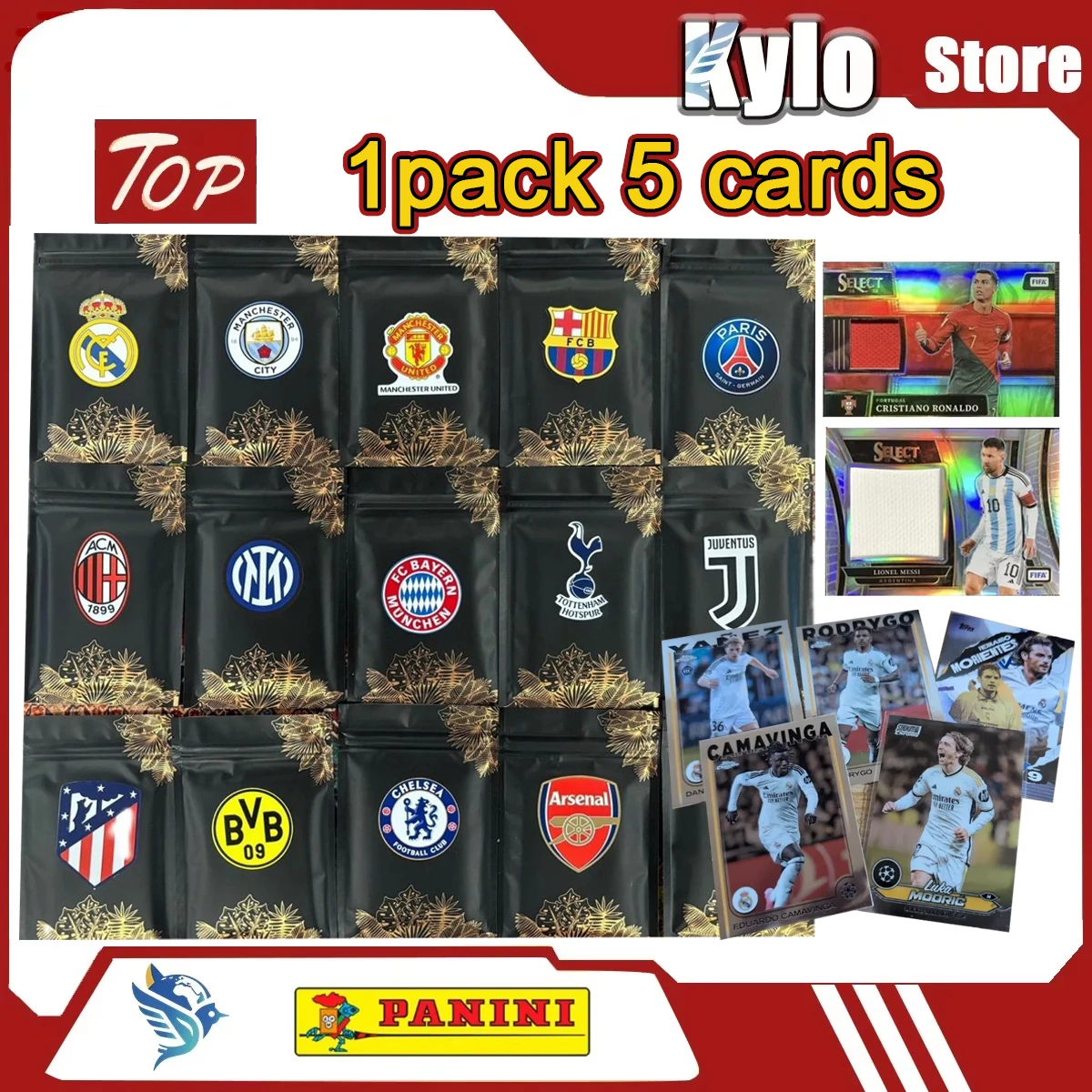Topps di carte da collezione originali PANINI Football Star Topps. Configurazione garantita della carta della stella del calcio del Top Club, 1 confezione da 5 carte