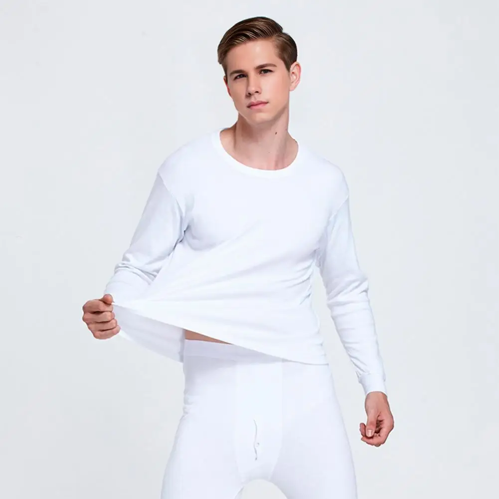 Thin Pajamas Set Men's Cozy Lounge Set with Long Sleeve Tops Elastic Waist Pants Solid Color Pajamas Set for Comfortable Nights