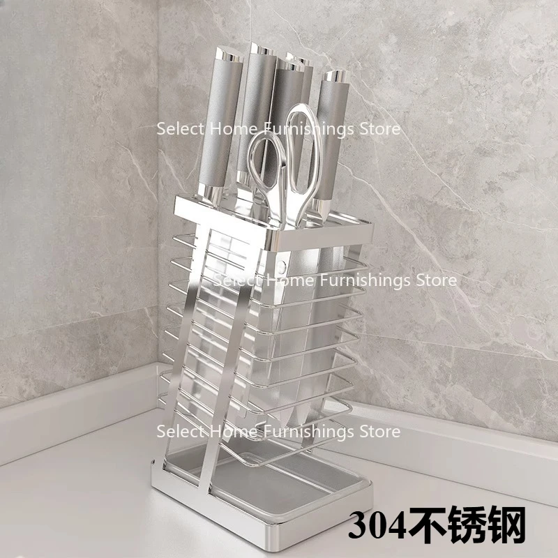 Suitable for 304 Stainless Steel Kitchen Kitchen Knife Rack Household Drain Countertop Vegetable Knife Holder Storage Rack