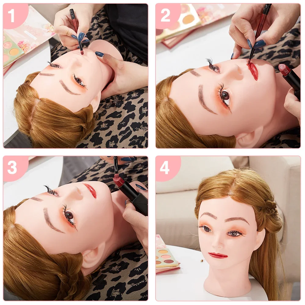 Cabeza de maniquí para práctica de maquillaje, cabeza de entrenamiento facial, pelo Real 80%, juego de trenzado de estilo, trípode de 130CM y 120CM, 26 pulgadas y 28 pulgadas